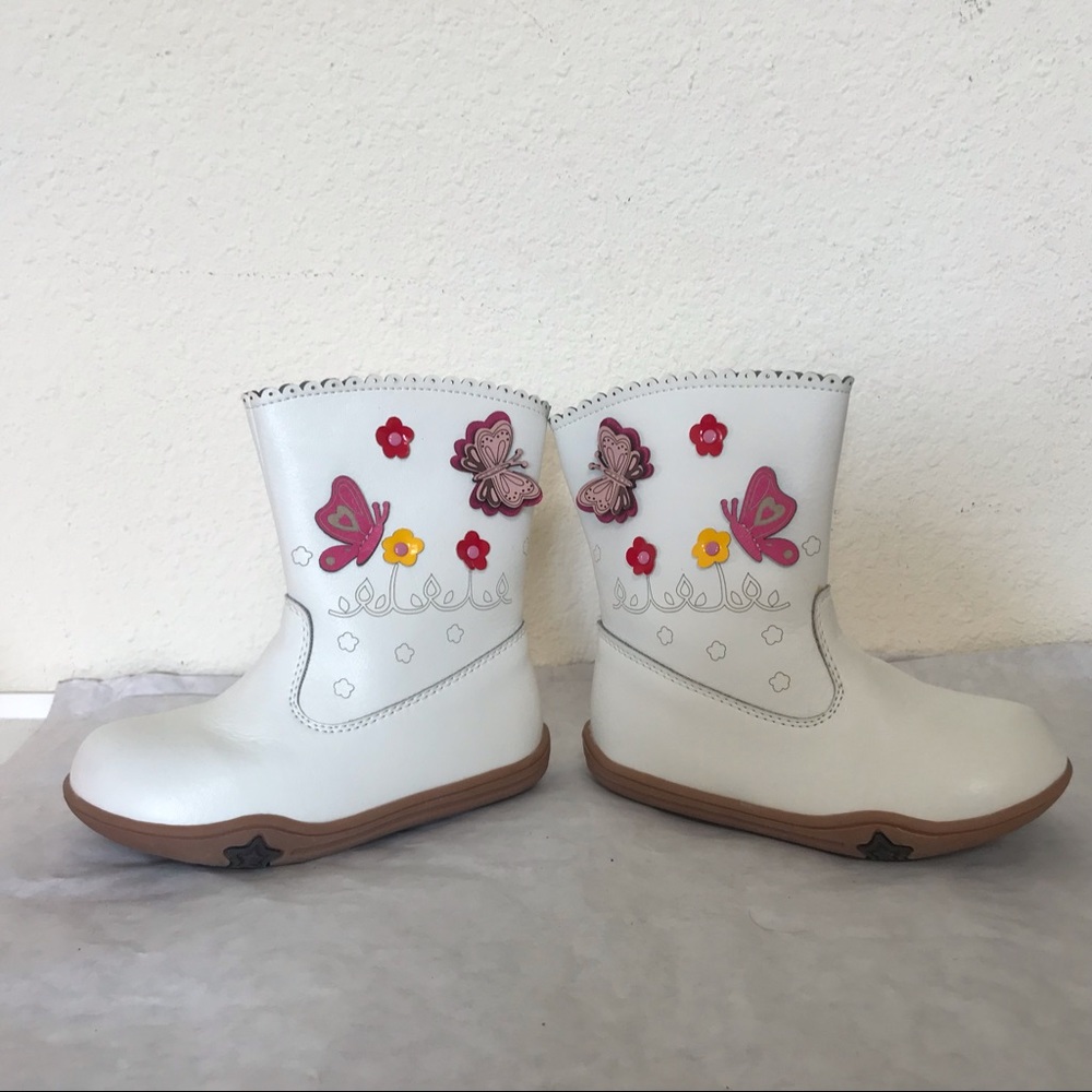Andi White Butterflies Flowers Boot Shoe Sz 10/27